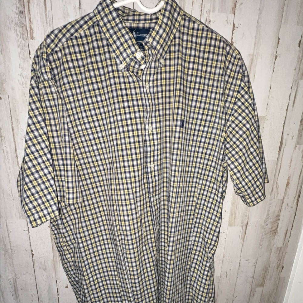 Ralph Lauren Blake Button-Down Shirt L Yellow Navy Plaid 100% Cotton